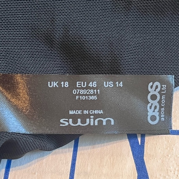 NWOT ASOS SWIM SZ 14 BLACK HI CUT CHEEKY GATHERED DETAIL AT BUST WIDE STRAPS - Picture 3 of 6